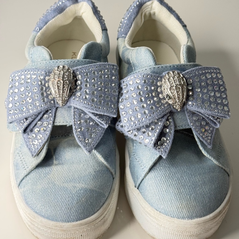 Kids Light Blue Sneakers with Rhinestone Bow